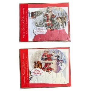 2 Pop Up Snow Globe Greetings Christmas Cards Jolly Santa & Santa Snowman New